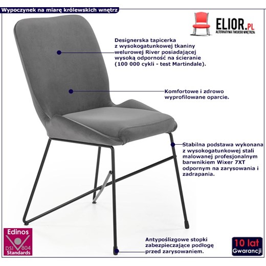 Szare welurowe tapicerowane krzesło - Empiro 3X Elior One Size Edinos.pl