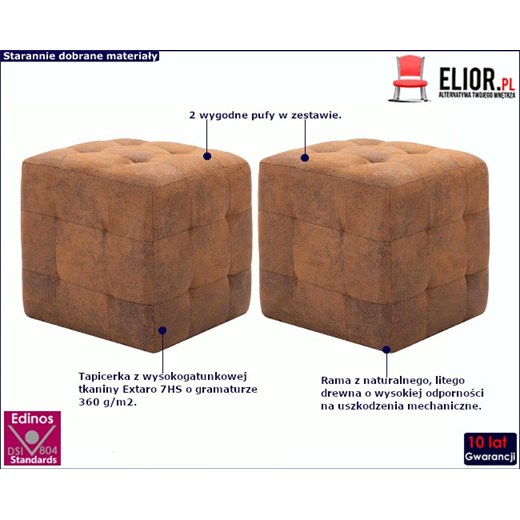 Komplet brązowych tapicerowanych puf - Zauri 3X Elior One Size Edinos.pl