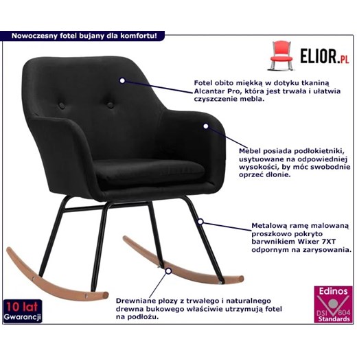 Czarny nowoczesny fotel bujany – Foxie Elior One Size Edinos.pl