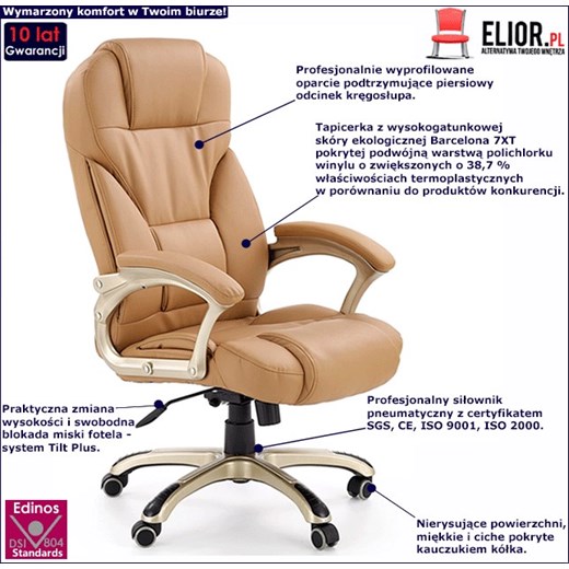 Beżowy biurowy fotel obrotowy - Tucker Elior One Size Edinos.pl