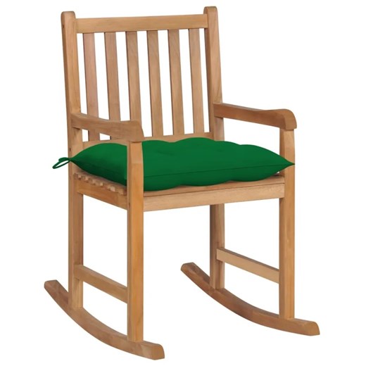 Drewniany fotel bujany z zieloną poduszką - Mecedora ze sklepu Edinos.pl w kategorii Fotele ogrodowe - zdjęcie 172207972