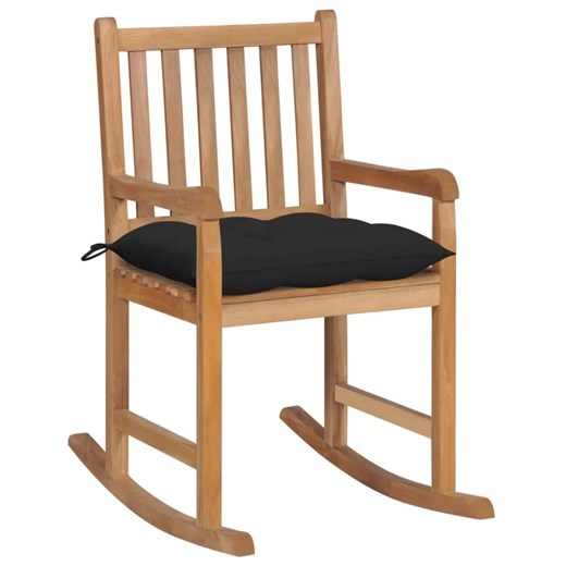 Drewniany fotel bujany z czarną poduszką - Mecedora ze sklepu Edinos.pl w kategorii Fotele - zdjęcie 172207981