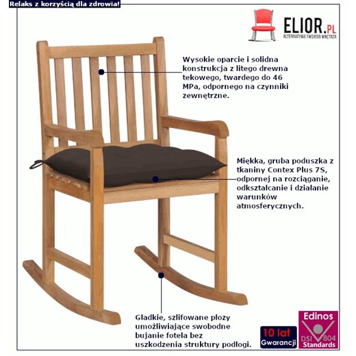 Drewniany fotel bujany na taras taupe - Mecedora Elior One Size Edinos.pl