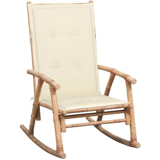 Bambusowy fotel bujany z kremową poduszką - Bamsa ze sklepu Edinos.pl w kategorii Fotele - zdjęcie 172207994