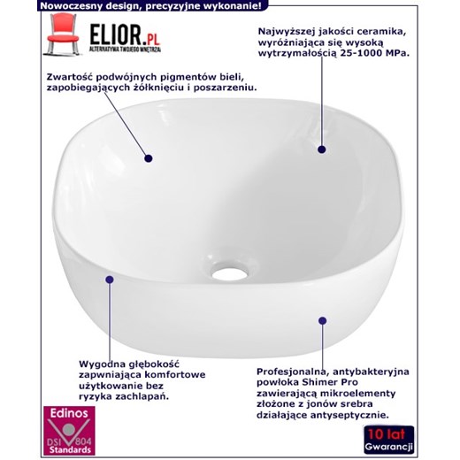 Biała kwadratowa umywalka ceramiczna na blat - Pavona 3X Elior One Size Edinos.pl