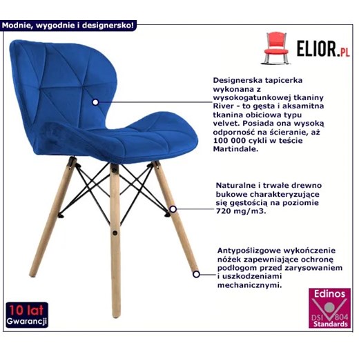Niebieskie krzesło tapicerowane - Ksenin 3X Elior One Size Edinos.pl