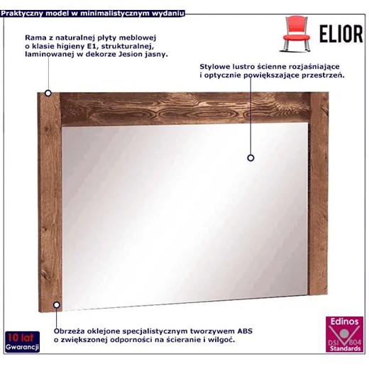 Lustro ścienne w ramie jesion jasny - Dagna 13X Elior One Size Edinos.pl