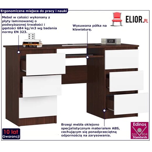 Komputerowe biurko z szufladą na klawiaturę wenge + biały - Abetti 2X Elior One Size Edinos.pl