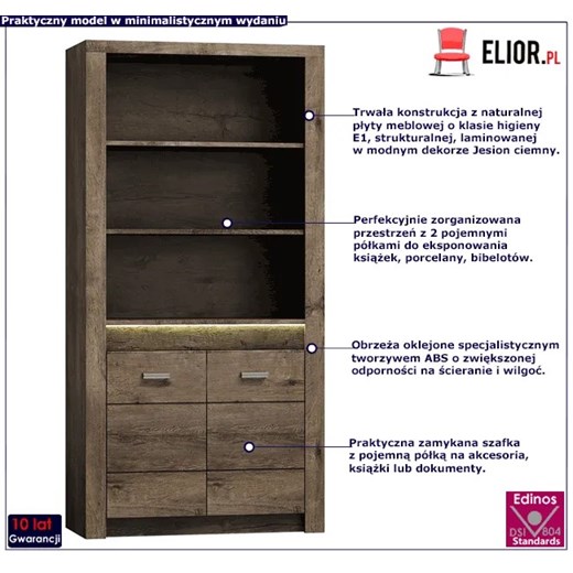 Regał do salonu jesion ciemny - Dagna 6X Elior One Size Edinos.pl