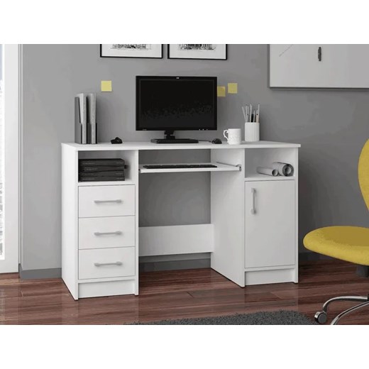 Białe duże biurko z szufladą na klawiaturę i szufladami - Delian 3X Elior One Size Edinos.pl