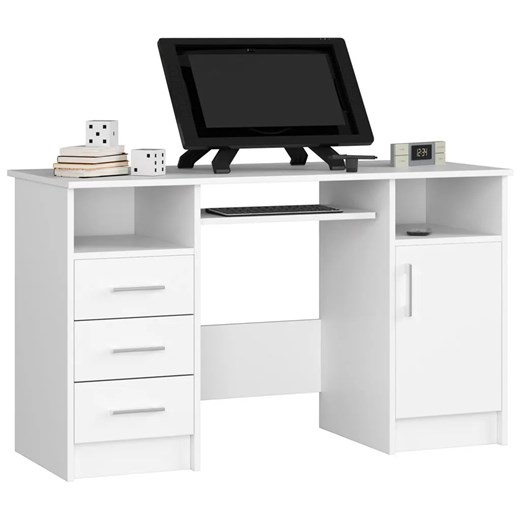 Białe duże biurko z szufladą na klawiaturę i szufladami - Delian 3X Elior One Size Edinos.pl