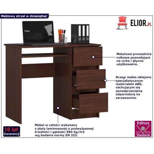 Klasyczne biurko z szufladami wenge - Miren 4X Elior One Size Edinos.pl