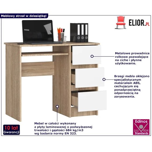Skandynawskie biurko dąb sonoma + białe - Miren 4X Elior One Size Edinos.pl