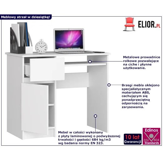 Białe biurko proste z szufladą - Strit 3X Elior One Size Edinos.pl