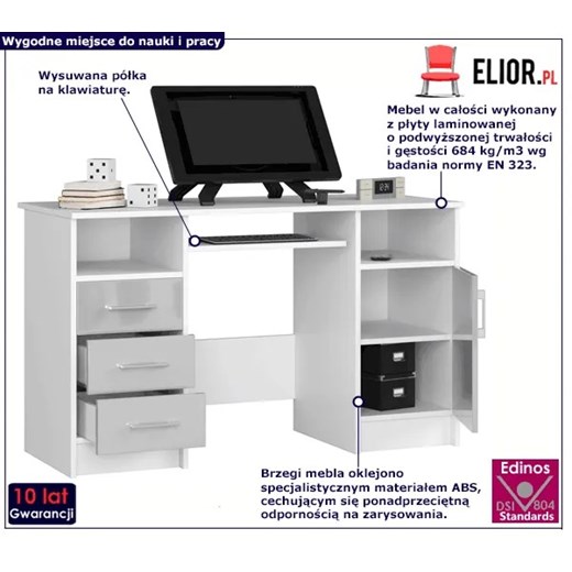 Biało-metaliczne biurko komputerowe połysk - Delian 4X Elior One Size Edinos.pl
