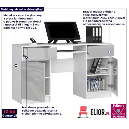 Komputerowe biurko biały + metalik polysk - Ipolis 3X Elior One Size Edinos.pl