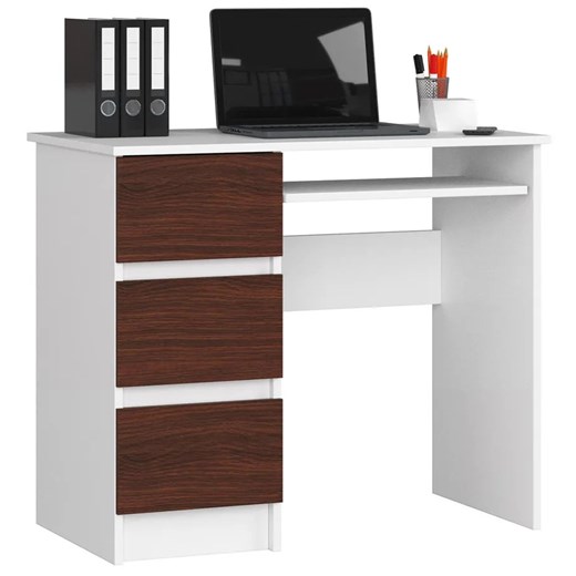 Komputerowe biurko do pracy białe+ wenge - Miren 3X Elior One Size Edinos.pl