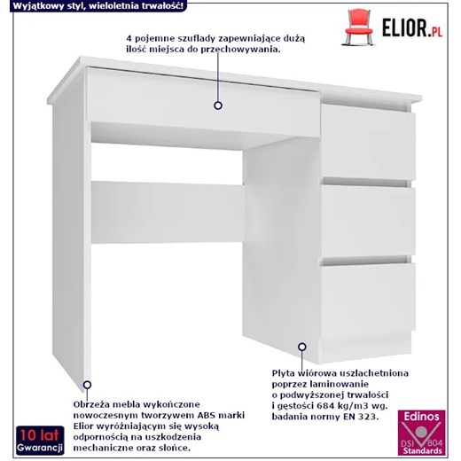 Białe biurko proste klasyczne komputerowe 100 cm - Oraso 4X Elior One Size Edinos.pl
