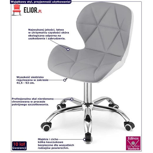 Szaro-biały pikowany fotel obrotowy - Renes 3X Elior One Size Edinos.pl