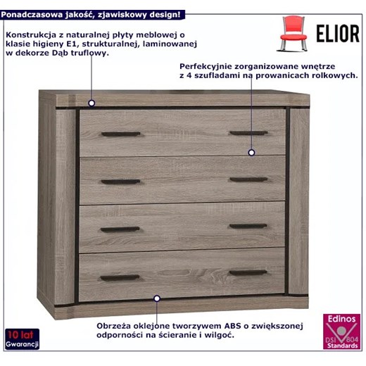 Komoda z szufladami dąb truflowy - Verna 4X Elior One Size Edinos.pl