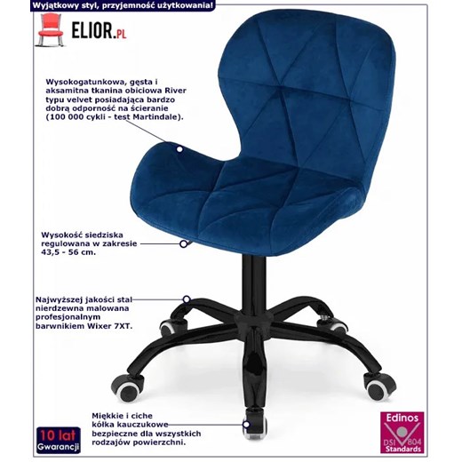 Granatowe pikowane krzesło obrotowe - Renes 5X Elior One Size Edinos.pl