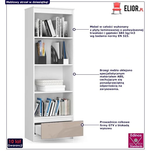 Regał do salonu z szufladą biały + cappuccino połysk Milano 4X Elior One Size Edinos.pl