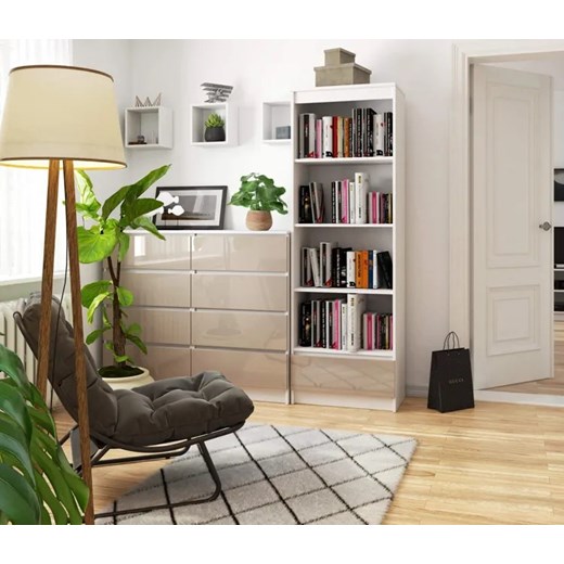 Regał do salonu z szufladą biały + cappuccino połysk Milano 4X Elior One Size Edinos.pl