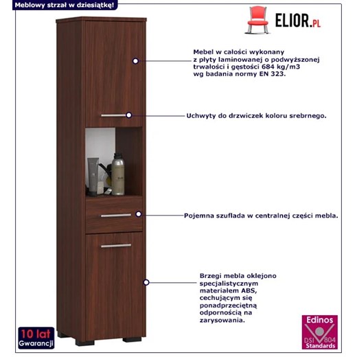 Klasyczny regał łazienkowy z szufladą wenge - Orraro 3X Elior One Size Edinos.pl