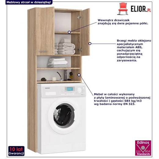 Słupek stojący nad pralkę dąb sonoma - Rikero 3X Elior One Size Edinos.pl