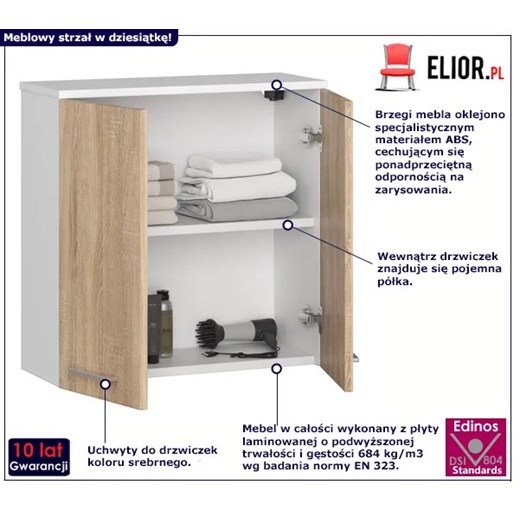 Skandynawska wisząca szafka łazienkowa biały + dąb sonoma - Zofix 3X Elior One Size Edinos.pl