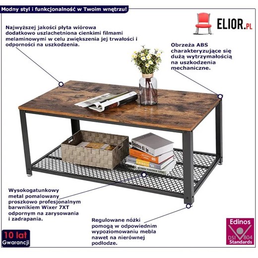 Industrialny stolik do salonu z półką - Kafi Elior One Size Edinos.pl