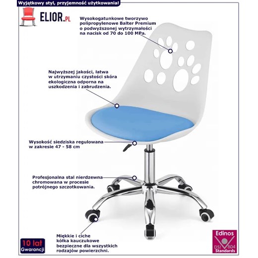 Biało-niebieskie krzesło dziecięce do biurka - Parpa Elior One Size Edinos.pl