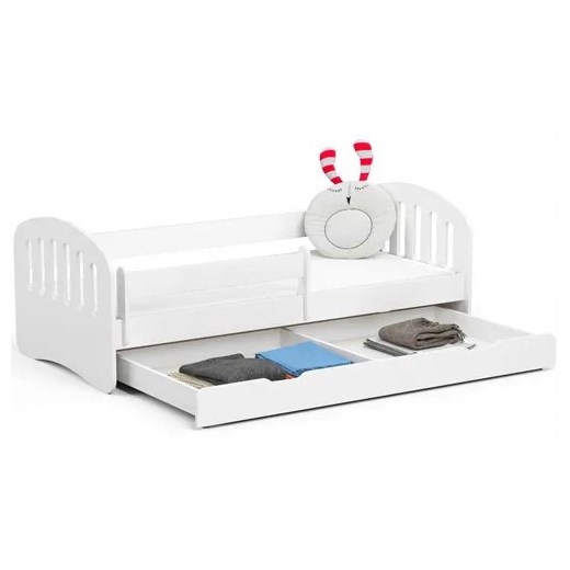 Białe łóżko dziecięce z szufladą i barierką ochronną - Lisse 80X180 Elior One Size Edinos.pl