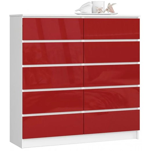 Młodzieżowa komoda z szufladami biała + czerwony połysk - Zolari  4X ze sklepu Edinos.pl w kategorii Komody - zdjęcie 172211270