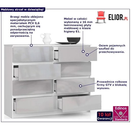 Komoda do salonu z szufladami biała + metalik połysk - Dalmos 4X Elior One Size Edinos.pl