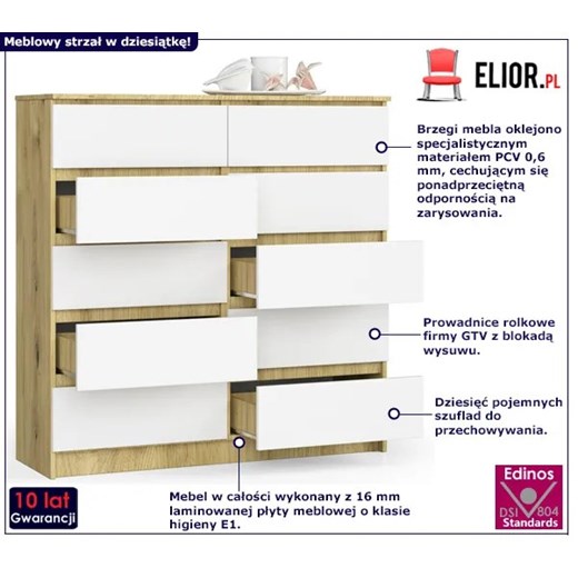 Komoda z szufladami do pokoju dziecięcego dąb artisan + biały - Mirune 3X Elior One Size Edinos.pl