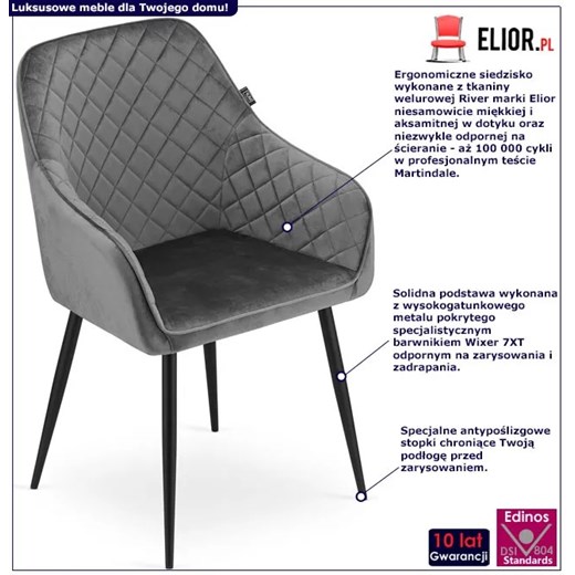 Komplet szarych welurowych metalowych krzeseł do jadalni 2 szt. - Koruco Elior One Size Edinos.pl
