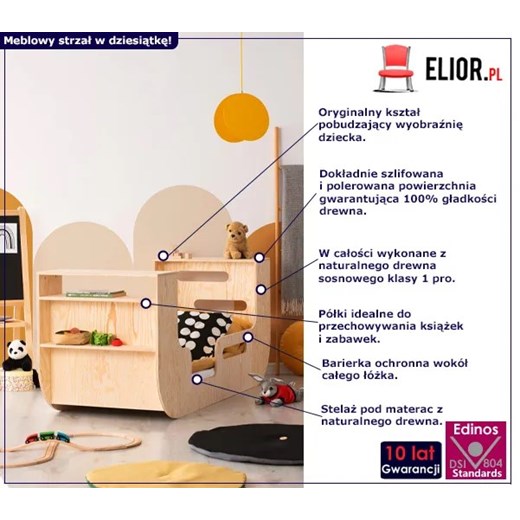 Drewniane łóżko dla dziecka z barierką - Wenus Elior One Size Edinos.pl