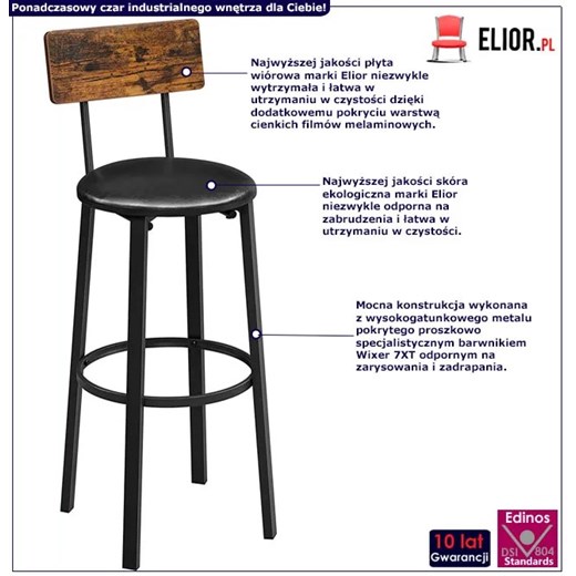 Komplet 2 hokerów barowych do loftowej kuchni - Izuru Elior One Size promocja Edinos.pl