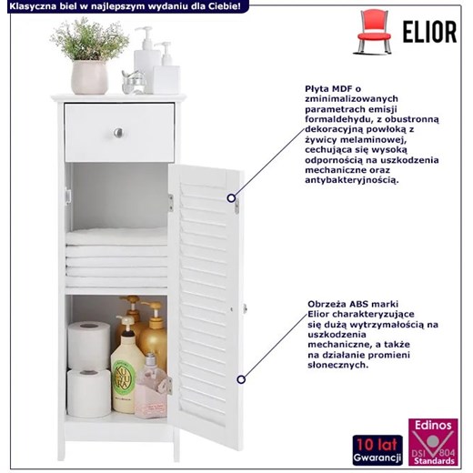 Biały klasyczny słupek łazienkowy z szufladą i szafką - Rusti 3X Elior One Size Edinos.pl