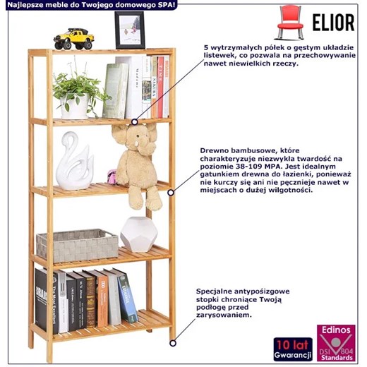 Bambusowy regał łazienkowy z 5 półkami - Levent Elior One Size Edinos.pl
