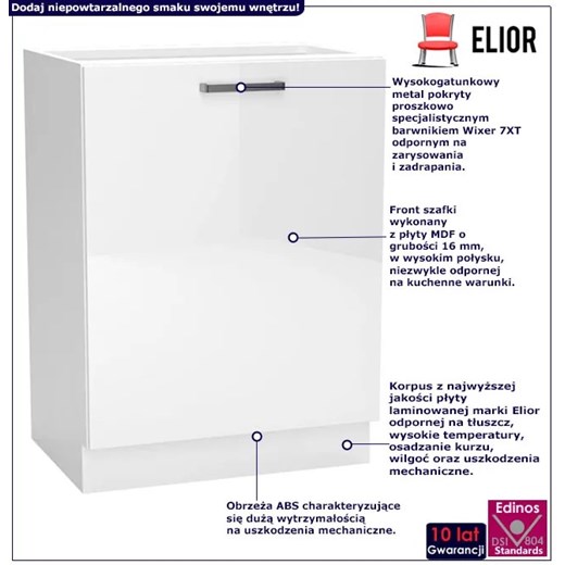Biała dolna szafka do nowoczesnej kuchni - Elora 8X 60 cm połysk Elior One Size Edinos.pl