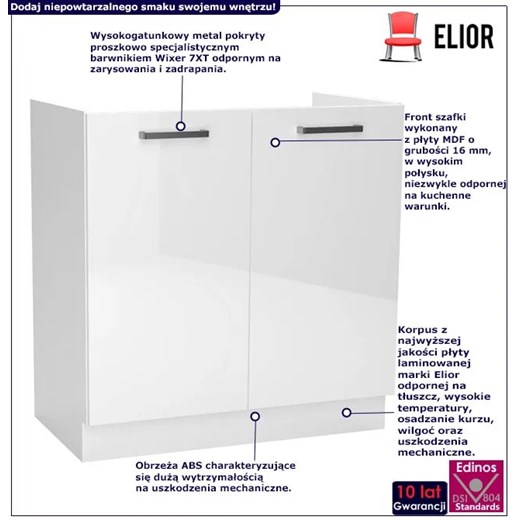 Biała szafka kuchenna pod zlewozmywak - Elora 14X 80 cm połysk Elior One Size Edinos.pl