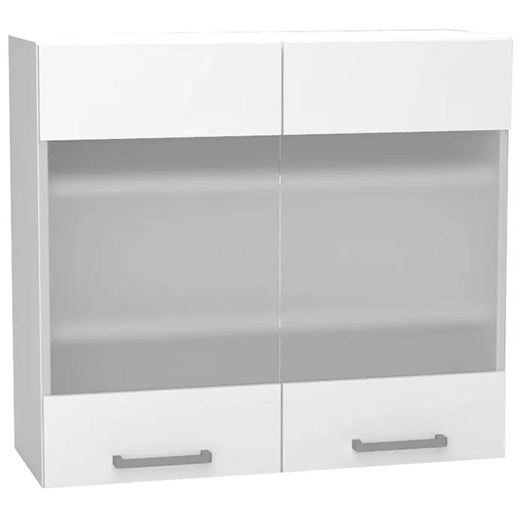 Biała szafka z przeszklonym podwójnym frontem - Lucio 29X 80 cm połysk ze sklepu Edinos.pl w kategorii Meble kuchenne - zdjęcie 172212520