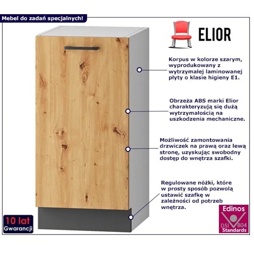 Stojąca szafka kuchenna z półkami dąb artisan - Rimer 5X 40 cm Elior One Size Edinos.pl