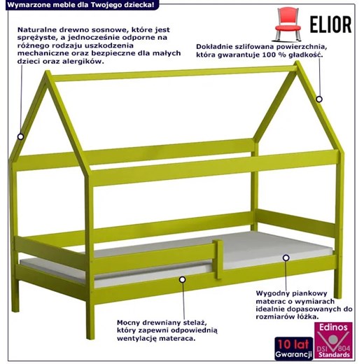 Zielone łóżko do pokoju dziecięcego ze stelażem - Petit 3X 160x80 cm Elior One Size Edinos.pl