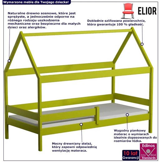 Zielone łóżko dziecięce w kształcie domku - Petit 3X 180x90 cm Elior One Size Edinos.pl