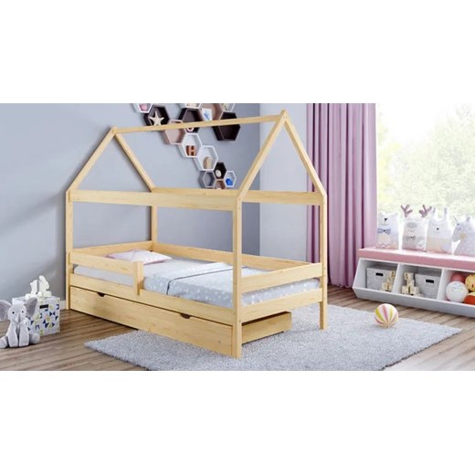 Szare drewniane łóżko dla dziecka z barierką - Petit 3X 190x80 cm Elior One Size Edinos.pl