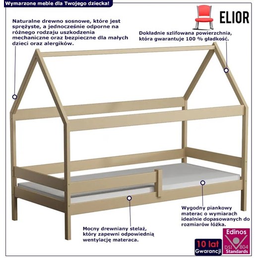 Skandynawskie łóżko domek dla dziecka, wanilia - Petit 3X 190x80 cm Elior One Size Edinos.pl