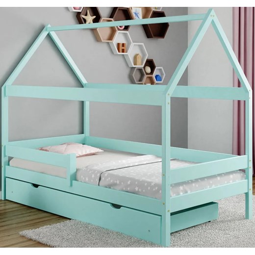 Turkusowe drewniane łóżko do pokoju dziecka - Petit 4X 180x80 cm Elior One Size Edinos.pl